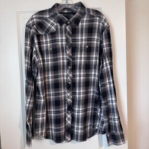 Sean John Men's Plaid Flannel Shirt 2XL‎ Tailored Fit Long Sleeve Cotton Gray